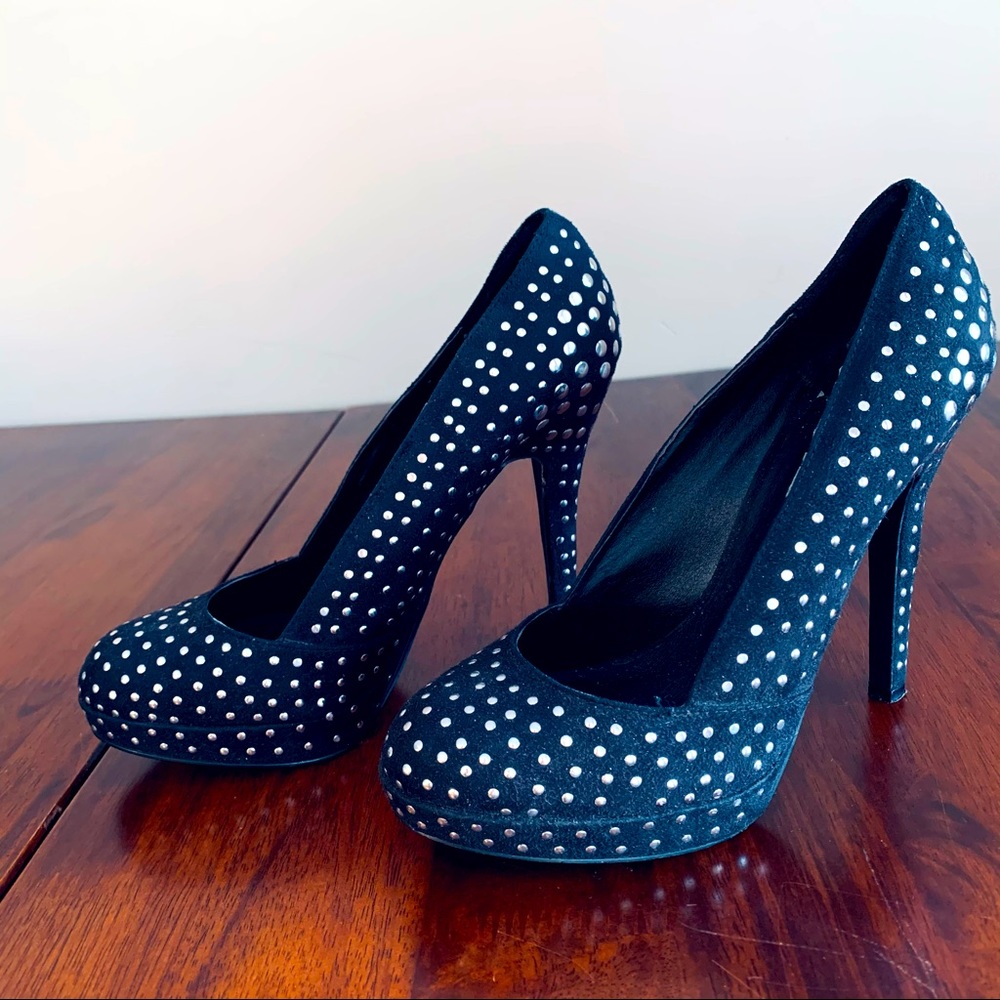 2010 Silver Studded Black Platform Stilettos, size 7.5